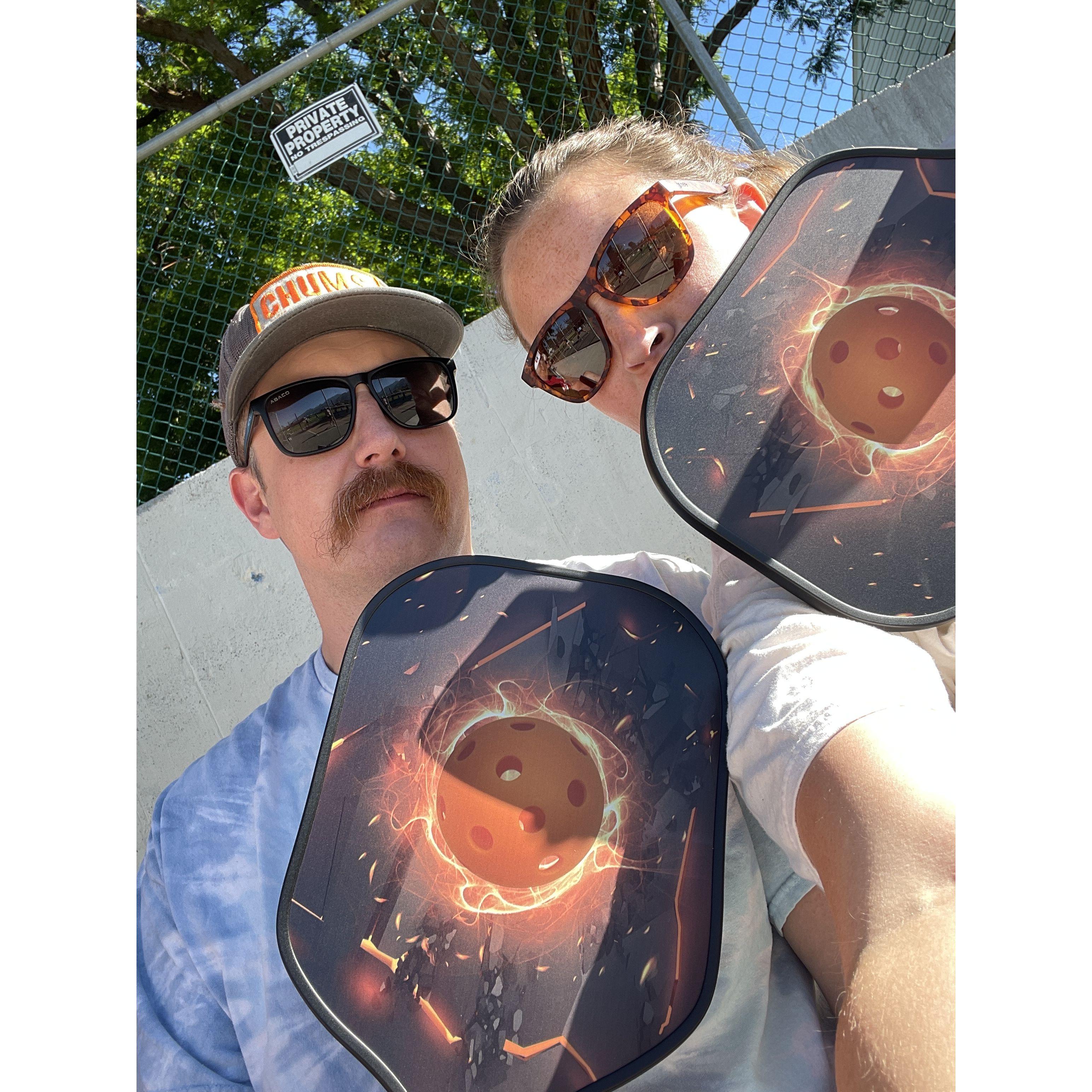 Sam's dad got us pickle ball paddles and we are #TeamTurfGrub