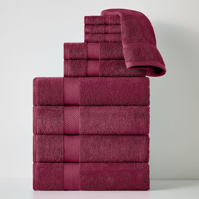 Stoneberry Home 10-Piece Luxury Set of Towels, Soft 450 GSM Cotton Towels, Quick Drying, Highly Absorbent Hand Towels, Bath Towels, & Washcloths, Burgundy