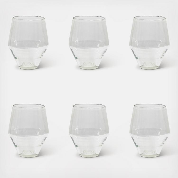 Classic Touch Set Of 6 Pebble Glass Wine Glasses With Gold Rim