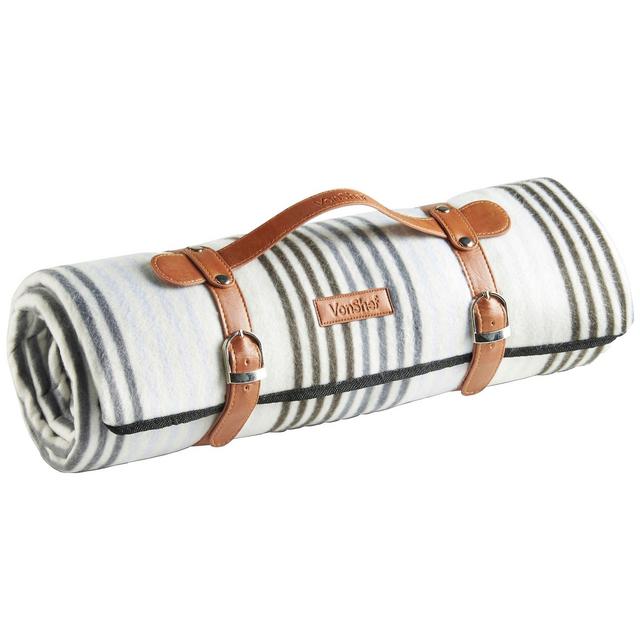 VonShef Picnic Blanket -Gray Striped Pattern