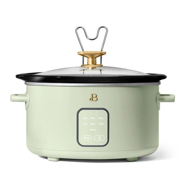 Beautiful 4Qt Slow Cooker with Touch-Activated Display, 4 Cooking Presets, Dishwasher-Safe Pot, Tempered Glass Lid, Cool-Touch Handles, Non-Skid Feet, Sage Green Finish, Perfect for Family Meals