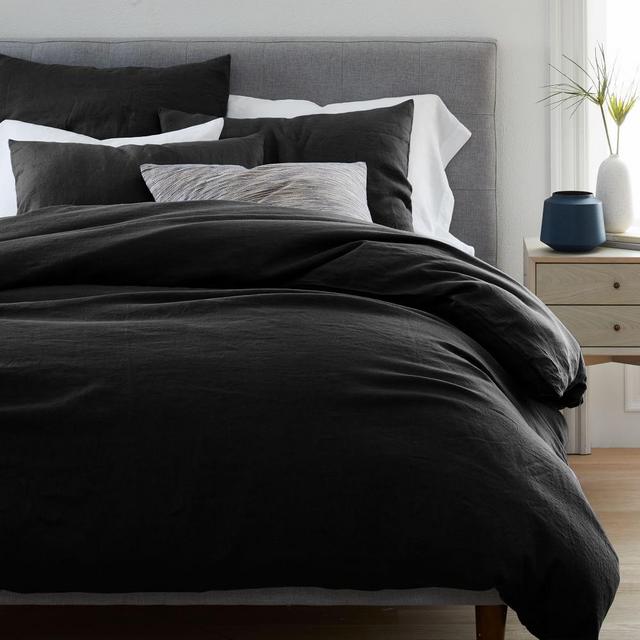 European Flax Linen Duvet, King/Cal. King, Black