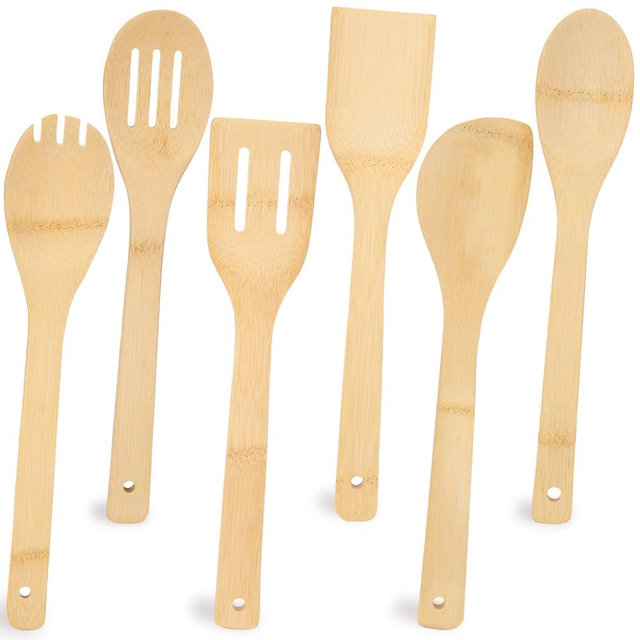 HANSGO 6PCS Bamboo Kitchen Utensils, Bamboo Spatula Spoons Kitchen Cooking Utensils Set for Home Kitchen Housewarming Holiday Gift