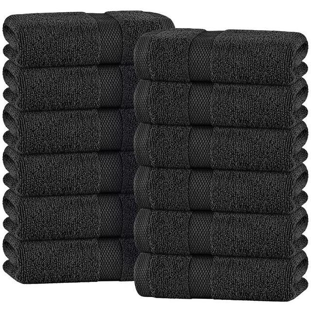 White Classic Black Hand Towels for Bathroom [12 Pack] Cotton Hand Towel Bulk for Gym, Kitchen and Spa, 16x27 Inches Soft Highly Absorbent Quick Dry Terry Salon Towels