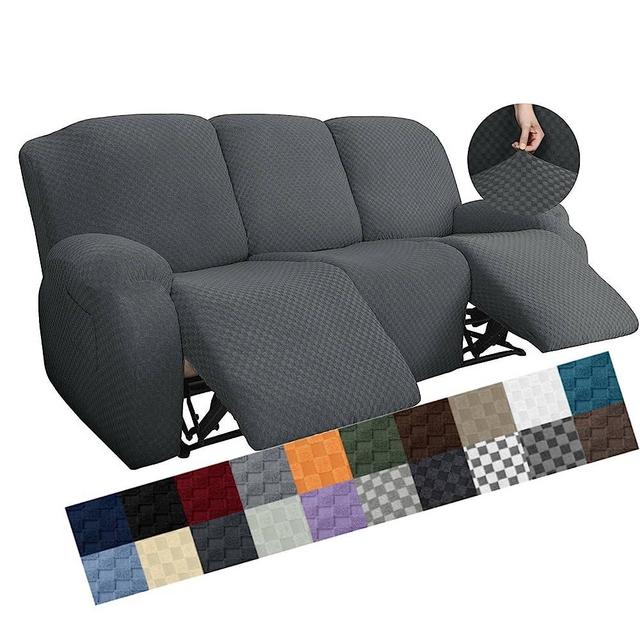 YEMYHOM 8 Pieces Stretch Recliner Sofa Cover Latest Jacquard Reclining Couch Cover with Side Pocket Anti-Slip Fitted 3 Cushion Furniture Slipcovers with Elastic Bottom (Sofa Recliner, Dark Gray)