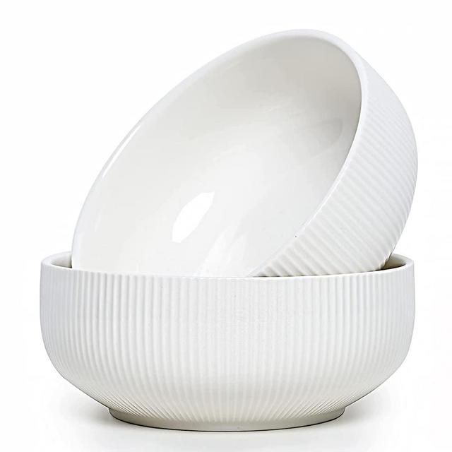 Getstar Salad Bowl, 60 oz Large Serving Bowls, 2 Packs Ceramic Salad Bowl Set, Microwave & Freezer Safe, Fruit Bowl Soup Bowl Pasta Bowl Popcorn Bowl Set of 2 (White)