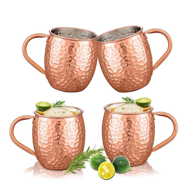 UNISWEET Moscow Mule Mugs Set of 4,Electroplated Stone-Pattern Copper Mug,304 Stainless Steel Lining,Perfect For Wine, Beer, Cold Drink, Bar, Party, Gifts (copper)