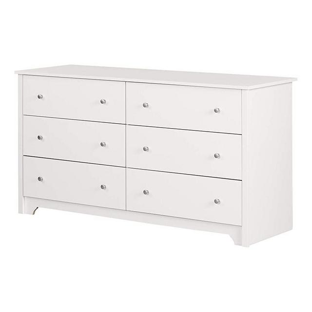 South Shore Vito Collection 6-Drawer Double Dresser, Pure White with Matte Nickel Handles