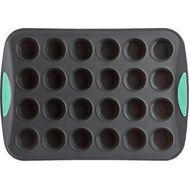 Trudeau 5115196M 05115197M Silicone Mini Muffin Pan, 24 count, Grey & mint