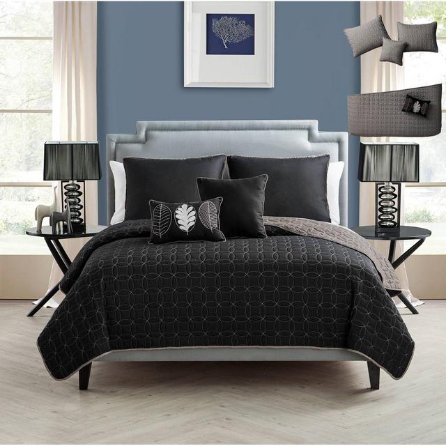 5pc Queen Hayden Quilt Set Black/Gray - VCNY