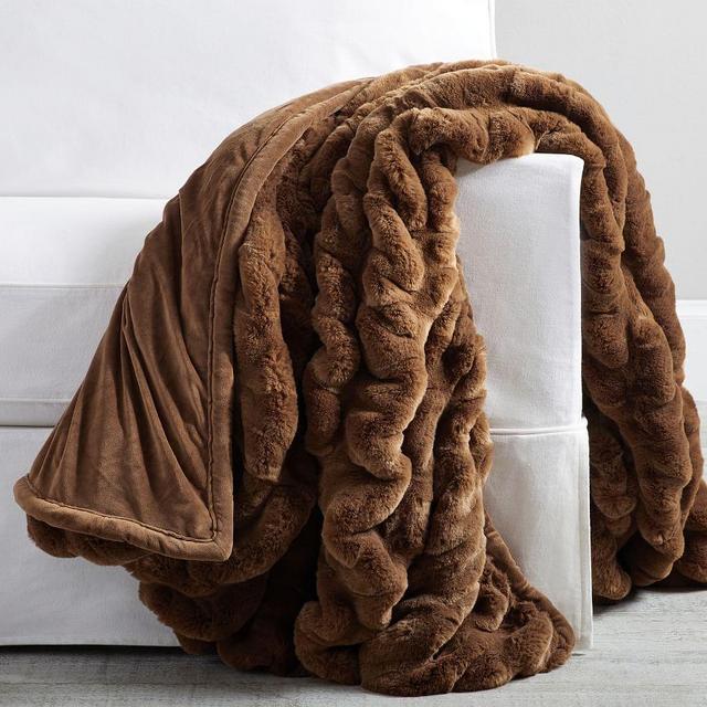 Faux Fur Ruched Throw, 60 x 80", Tobacco Ruched