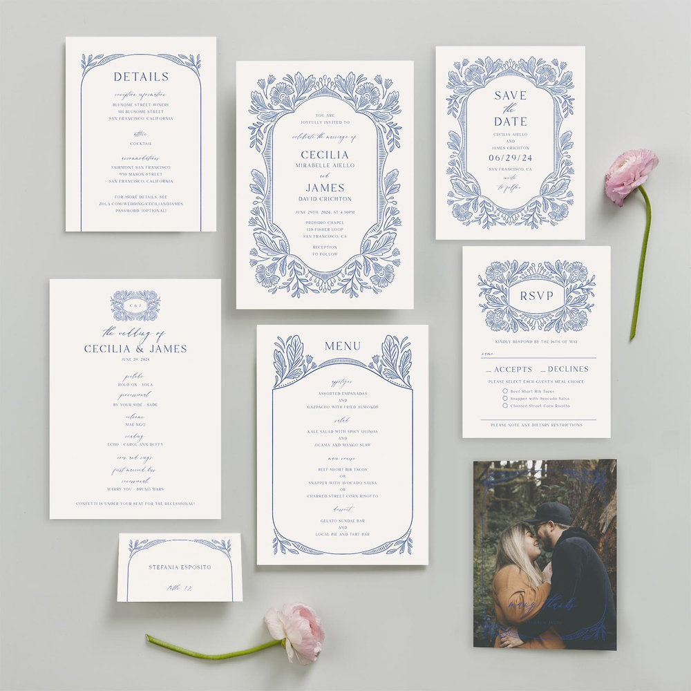 Caleania Portrait | Dark Cobalt | Zola Wedding Invitations