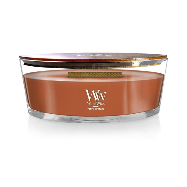 WoodWick Pumpkin Praline Holiday Candle Gifts for Women and Men, 16 oz Ellipse Candle with Crackling Wick