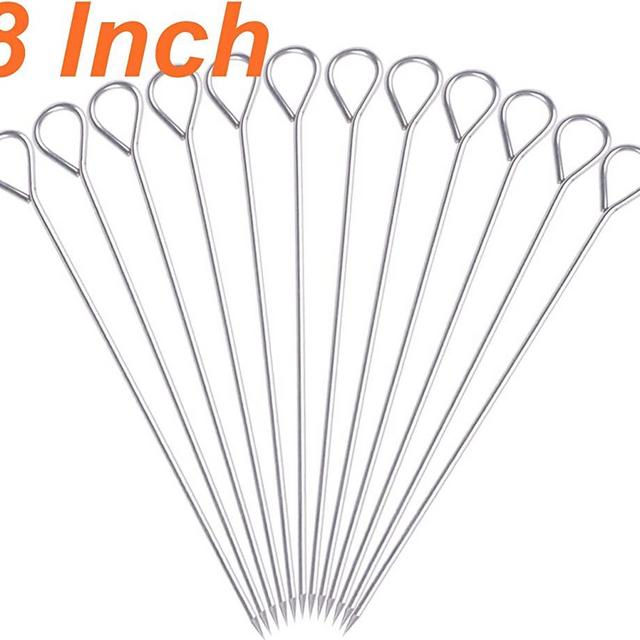 HONSHEN 8 Inch Stainless Steel Skewers,Roast Goose Needle Barbecue Skewers, BBQ Skewers, Shish Kebab Kabob Skewers 12 pcs