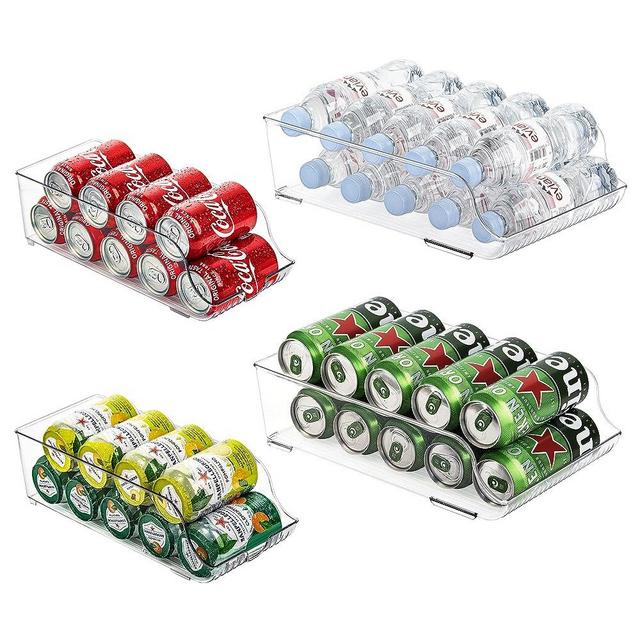 4 Pack Refrigerator Organizer Bins, Soda Can Organizer and Wide Water Bottle Holder Set for Cabinets, Countertops, Pantry, Kitchen and Refrigerator, Can Dispenser