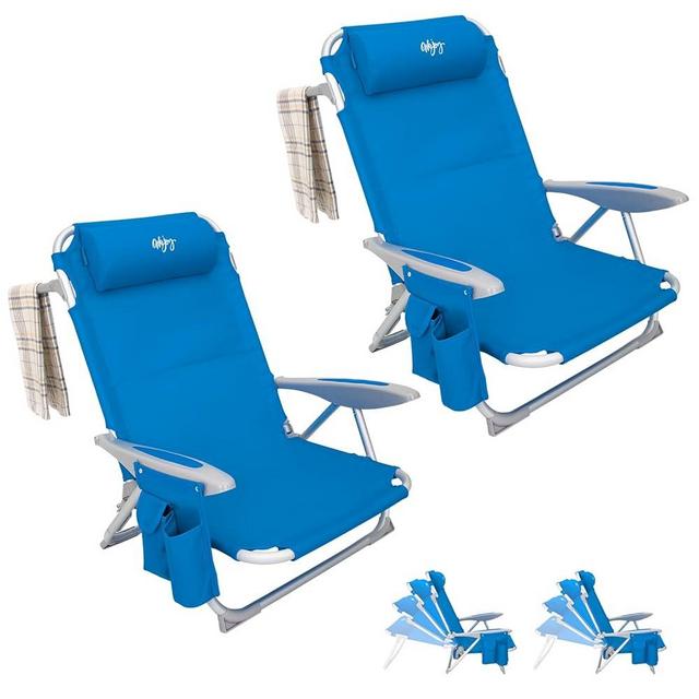 #WEJOY Folding Beach Chair for Adults, 4-Position Aluminum Lightweight Beach Chair, Low Beach Chairs with Shoulder Strap, Cup Holder and Padded Headrest, Supports 265lbs for Beach Lawn, Blue