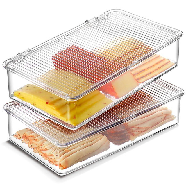 Tafura Bacon Container For Refrigerator (2 Pack) Bacon Storage Container | Cheese & Deli Storage Container | Bacon Keeper | Cold Cuts Meat Saver | Cheese Holder, BPA Free