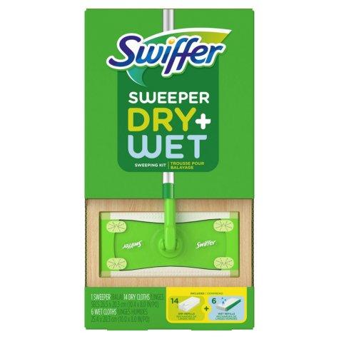 Swiffer Sweeper Dry + Wet sweeping Kit (1 Sweeper, 14 Dry Cloths, 6 Wet Cloths)