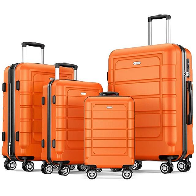 SHOWKOO Luggage Sets Expandable PC+ABS Durable Suitcase Double Wheels TSA Lock 4 Piece Luggage Set Orange