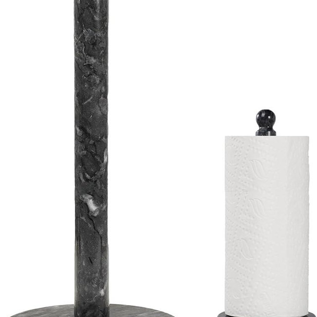 Handmade Marble Paper Towel Holder - 12" Upright Paper Roll Dispenser with Heavy Non-Slip Base for Easy One-Handed Tear - Ideal for Kitchen Countertops, Cabinets, and Bathrooms