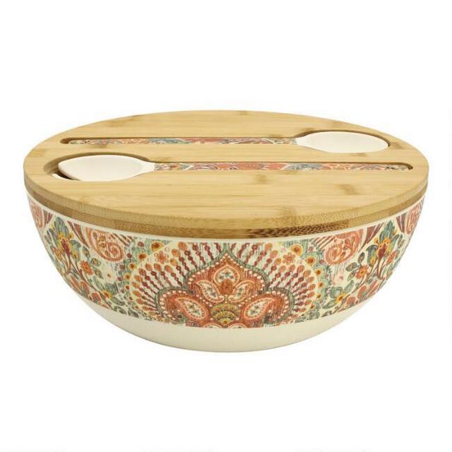 Paisley Bamboo Fiber Serving Bowl and Salad Servers Set