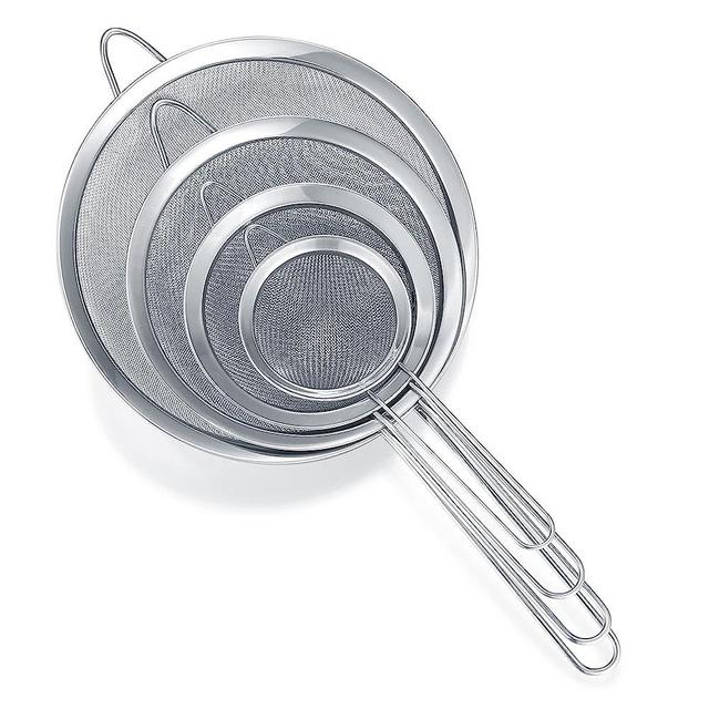 4 Pcs Stainless Steel Fine Mesh Strainer, 3.15"/4.7"/6.3"/7.9" Kitchen Colander Strainer with Handle, Metal Sieve Sifters for Kitchen, Food, Flour, Rice, Juice, Noodles, Fruits, Vegetable - Silver
