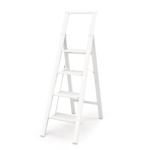 HBTower 4 Step Ladder with Handrail, Aluminum Compact Ladder, Folding Step Stool for Adults, Portable, Lightweight, 330 LBS Foldable Ladder for Home, White