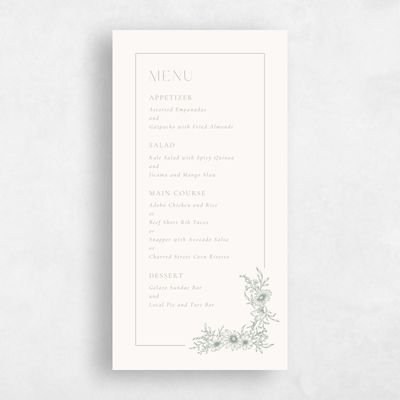Beige Greenery Wedding Menu - Wiosna