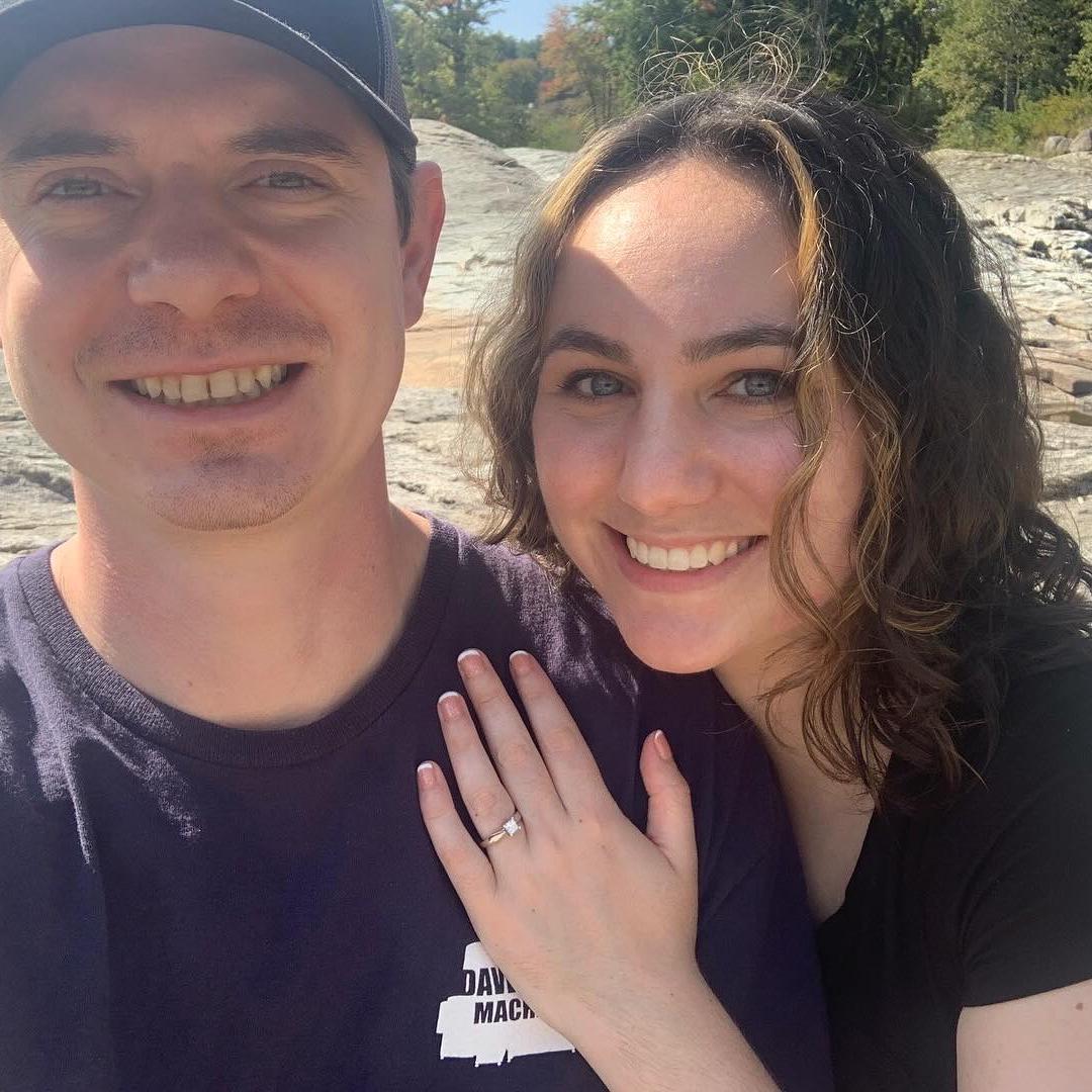Our engagement at the Jay Bridge near Lake Placid 🥰