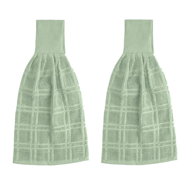 Blue Needles Hanging Kitchen Towels - Sage Green 100% Cotton Solid Kitchen Tie Towel, Set of 2 Hand Dish Cloth with Hanging Loops 9 x 17 Inches, Absorbent, Super Soft, and Fast Drying Home Essential