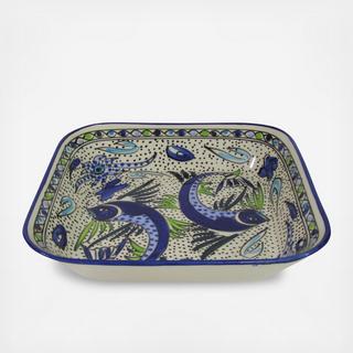 Aqua Fish Square Serving Bowl