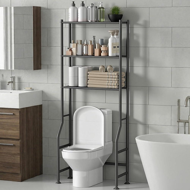 Livilord 3-Tier Over The Toilet Storage Rack, Space Saver Metal Bathroom Shelves, Freestanding Over Toilet Bathroom Organizer for Bathroom/Living Room, Black