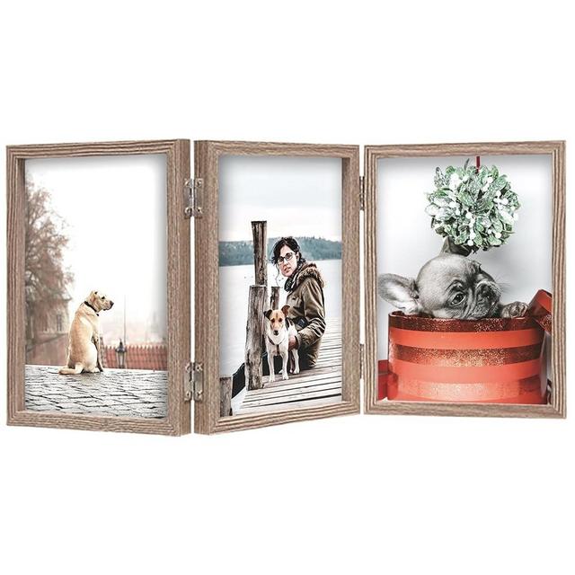 TOFOREVO 4x6 3 Picture Frame Triple Wooden Three Hinged Photo Frame Definition Glass Stand Vertically on Desktop or Tabletop