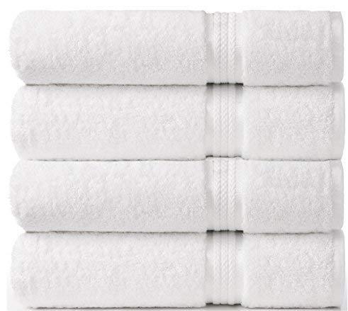 Cotton Craft Ultra Soft 4 Pack Oversized Extra Large Bath Towels 30x54 White Weighs 22 Ounces - 100% Pure Ringspun Cotton - Luxurious Rayon Trim - Ideal for Everyday use - Easy Care Machine wash