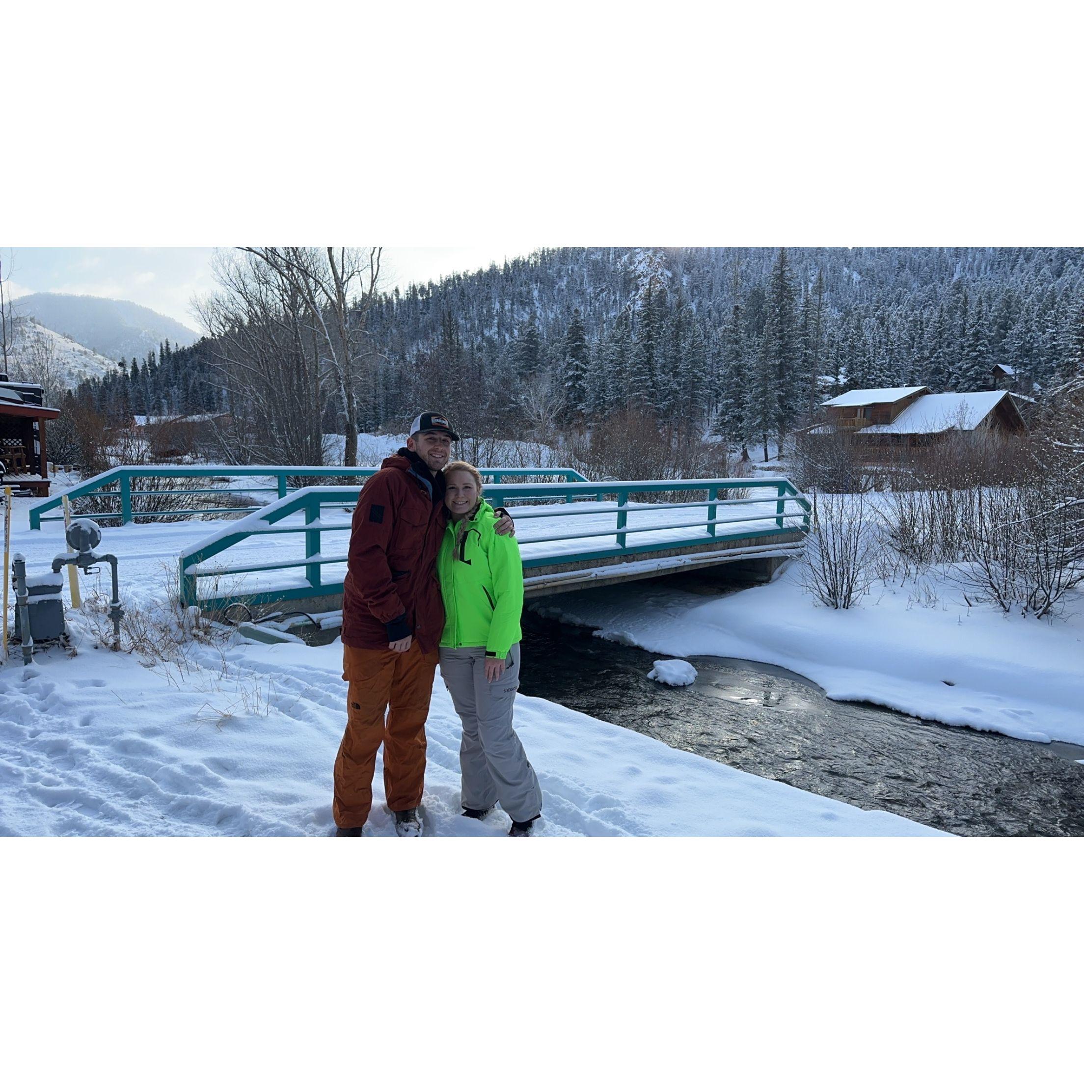 Our first snowboarding trip together where he popped the question
