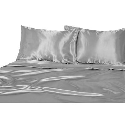 Luxury Satin 100% Polyester Woven Sheet Set King Silver