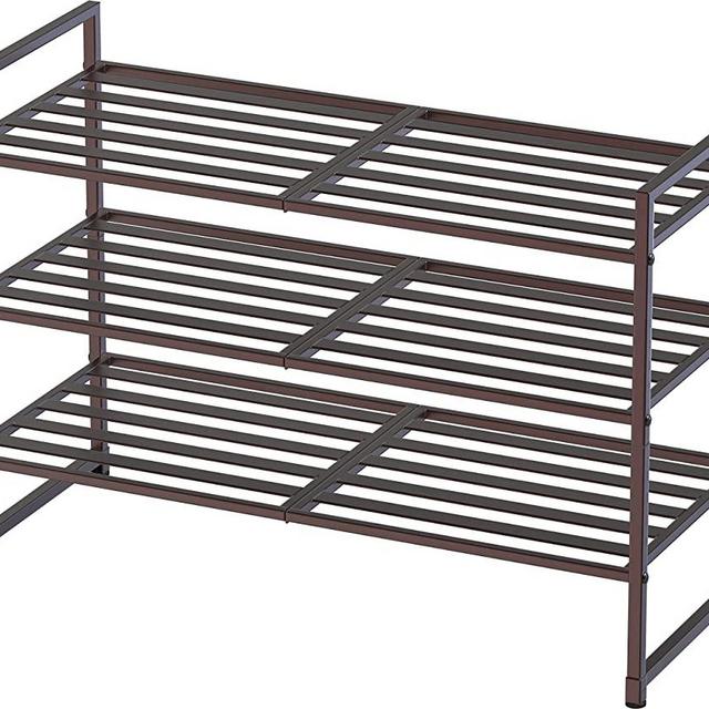 SimpleHouseware 3-Tier Stackable Metal Panel Shoes Rack, Bronze