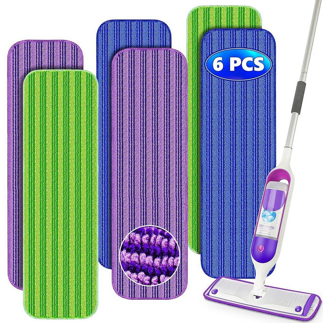 Reusable Mop Pads Compatible with Swiffer PowerMop, Microfiber Mop Pads Refills Mop Heads Replacement for Swiffer Mop Spray Mop Floor Mop, Washable Reusable Floor Mopping Refills, 6 Pack