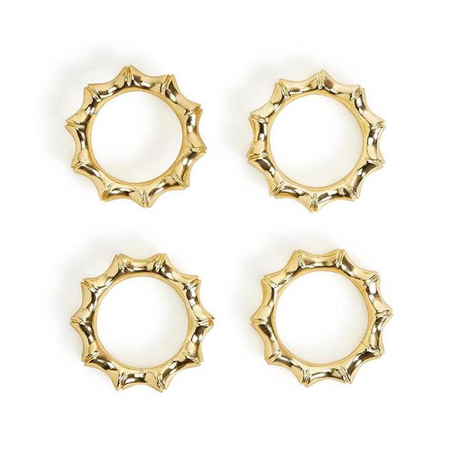 Two's Company Set of 4 Golden Bamboo Napkin Rings
