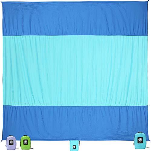 Wekapo Sand Free Beach Blanket, Extra Large Oversized 10'X 9' for 7 Adults Beach Mat, Big & Compact Sand Proof Mat Quick Drying, Lightweight & Durable with 6 Stakes & 4 Corner Pockets