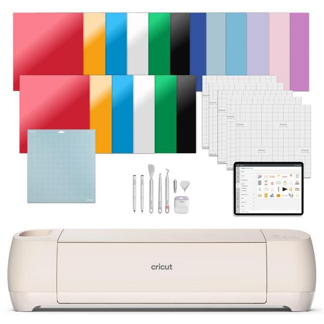 Cricut Explore 4 - Smart Cutting Machine (Seashell) | Engagement Bundle - Includes Smart Vinyl, Cardstock, Transfer Tape, Iron On HTV, Mat, Pens, Tool Kit, & 25 Images in Design Space App