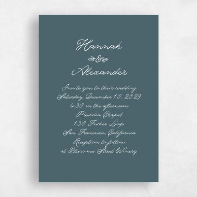 Deep Blue Spruce Wedding Invitation - Leda Classic