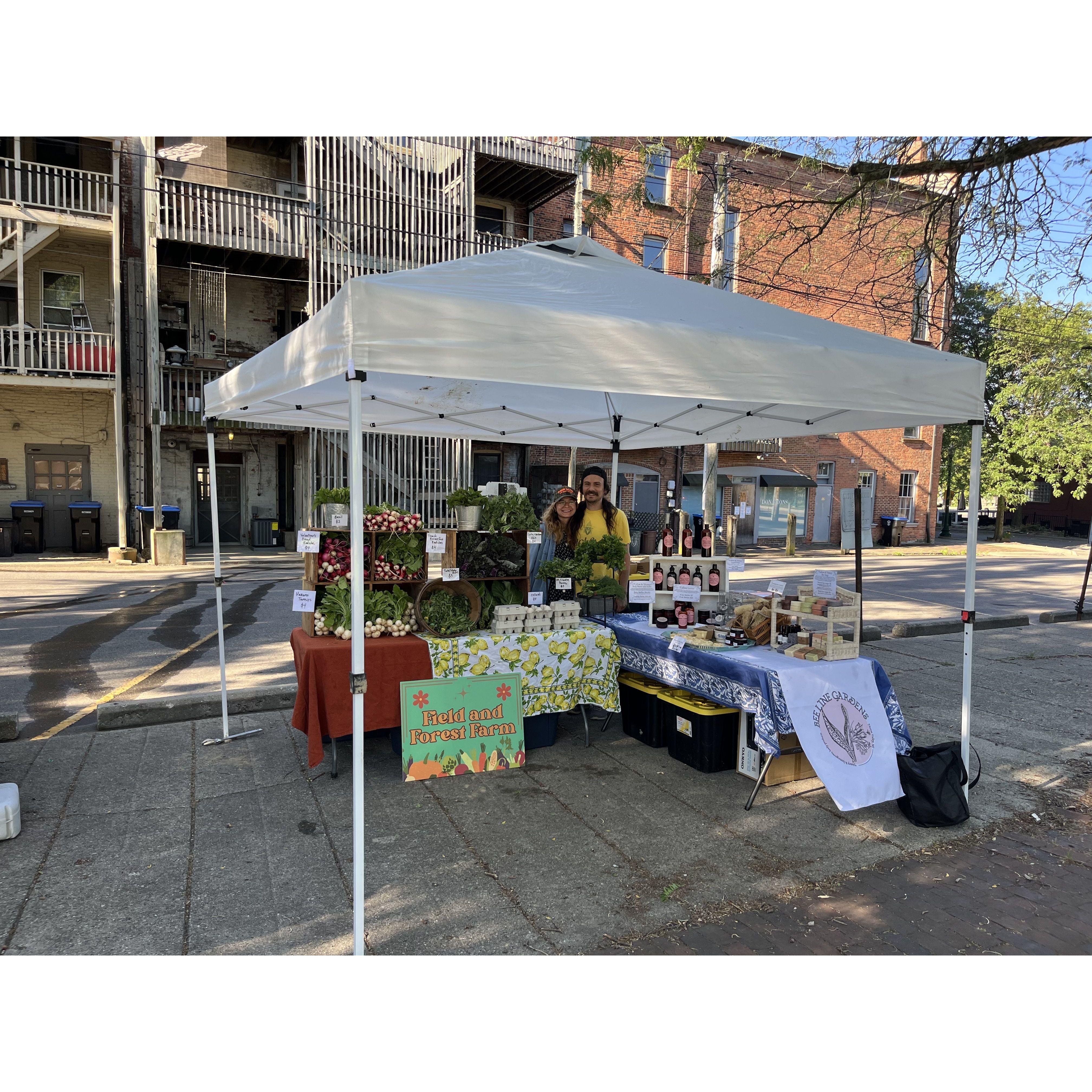 Our first farmer's market selling our own veggies :)