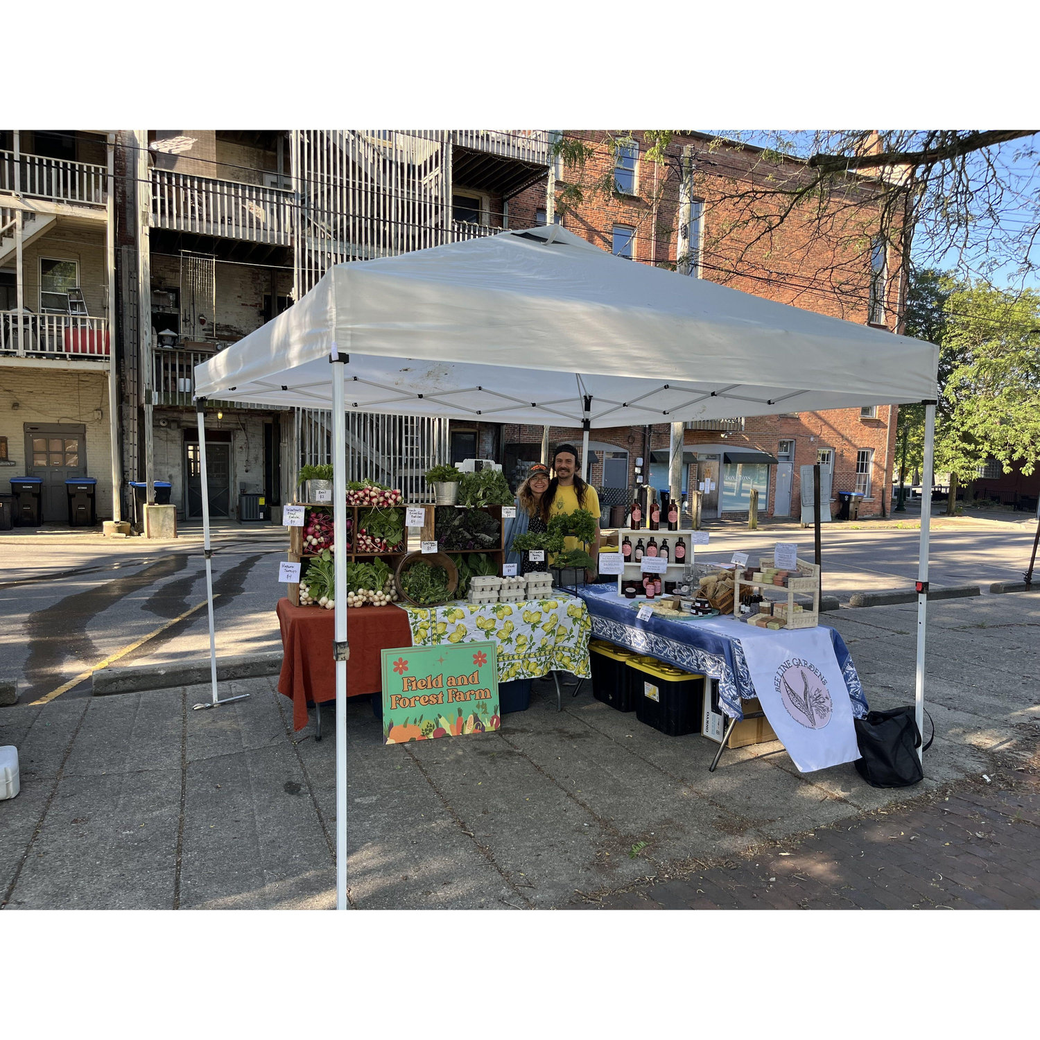 Our first farmer's market selling our own veggies :)