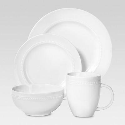 16pc Porcelain Beaded Rim Dinnerware Set White - Threshold™