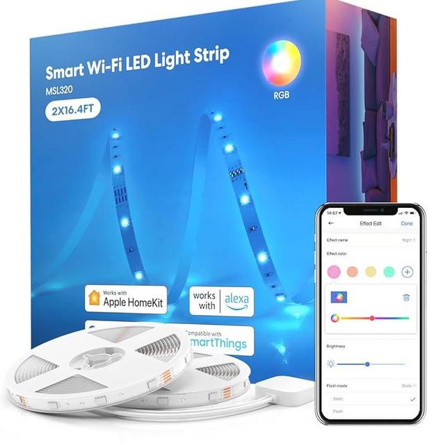 meross Smart LED Strip Lights, 32.8ft WiFi RGB Strip, Works with Apple HomeKit, Siri, Alexa&Google and SmartThings, App Control, Color Changing Lights Strip for Room, Party, Festivals, Cuttable