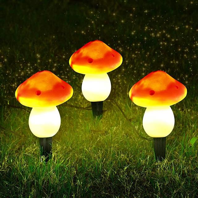 Outdoor Solar Garden Lights, Cute Mushroom Shape Decorative Lamp, Solar Mushroom Light Ideal for Garden, Yard, Backyard, Lawn, Path Lights（1-Pack of 3 Mushroom Lights）