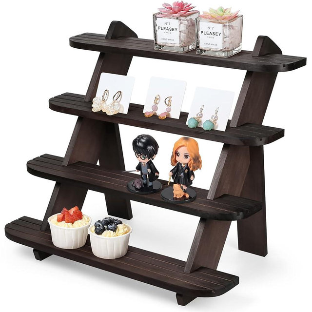 WHEARTED Wooden Cupcake Stand, 4 Tier Shelf Earring & Ring Holder Stands,Tiered Tray Stand Display Shelf Display Riser, Table Display Stand For Vendors, Perfume Organizer, Fragrance Shelf, Spice Rack