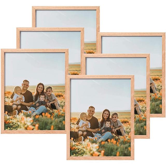 ATOBART 8x10 Set of 6 Oak Wood Picture Frame Solid Wooden Photo Frame Natural Wood Color Frames for Wall Mounting or Tabletop
