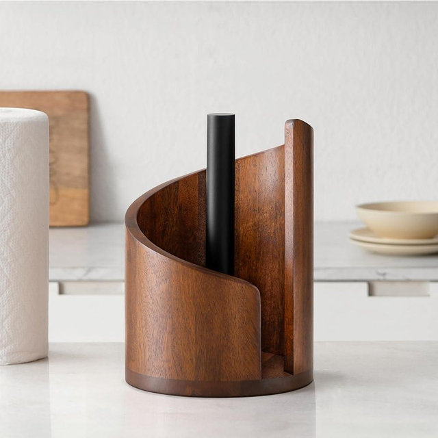 Anji Mountain Paper Towel Holder Countertop with Mango Wood Round Base and Iron Holder,Holder Stand for Kitchen Roll Organize,Wooden Paper Towel Holder for Kitchen Dining Table Home Decor